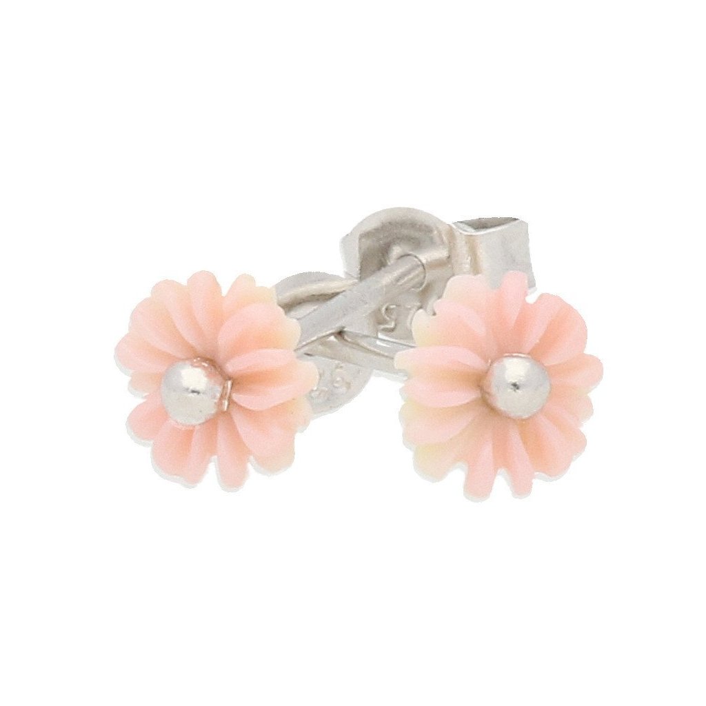 Sterling Silver Pink Conch Tuberose 6mm Daisy Stud Earrings - Silver