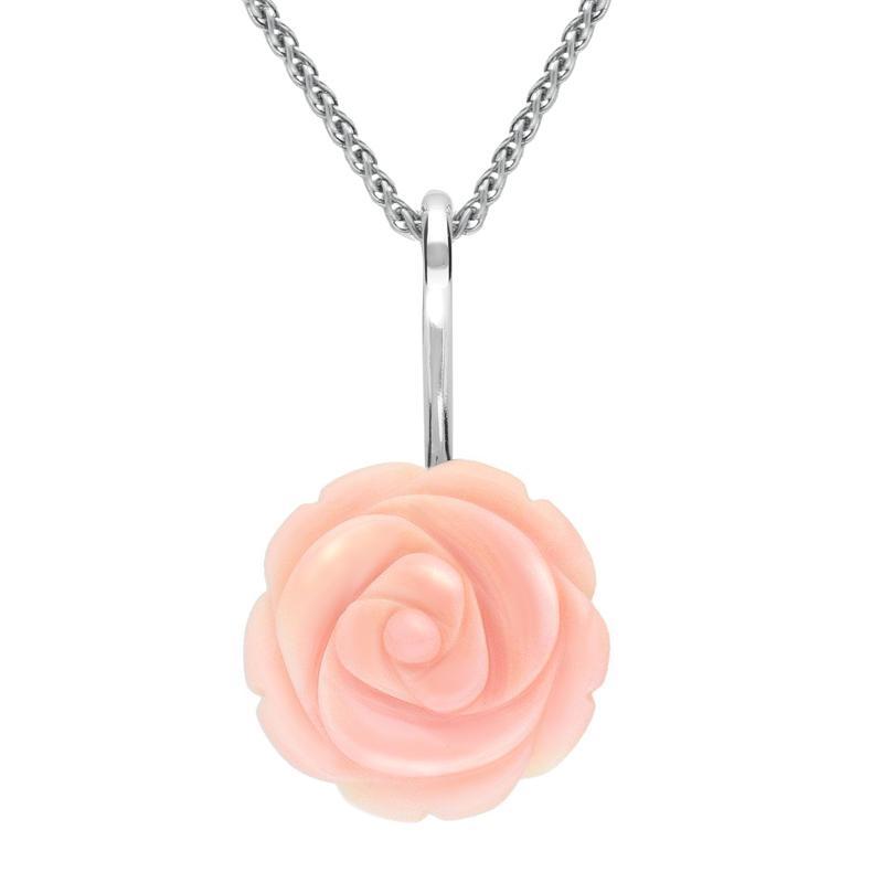 Sterling Silver Pink Conch Tuberose 18mm Rose Necklace - Silver