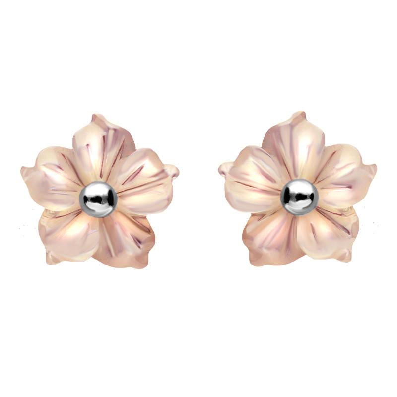 Sterling Silver Pink Mother Of Pearl Tuberose 8mm Carnation Stud Earrings