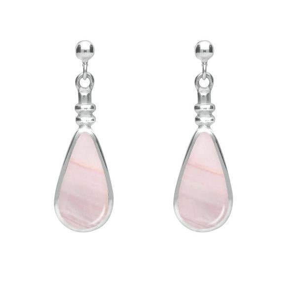Sterling Silver Pink Mother of Pearl Bottle Top Pear Drop Earrings - Silver