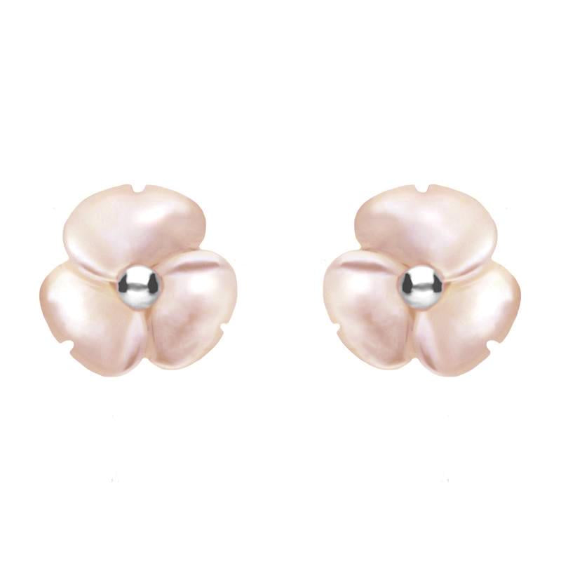 Sterling Silver Pink Mother of Pearl Tuberose 8mm Clover Stud Earrings - Silver