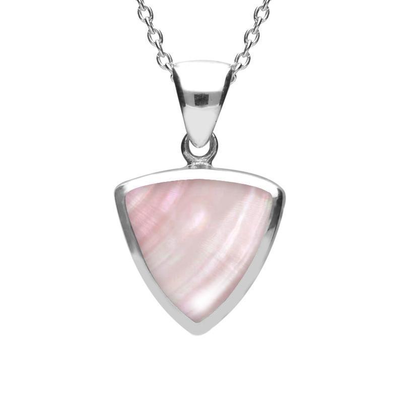 Sterling Silver Pink Mother of Pearl Curved Triangle Necklace - Silver