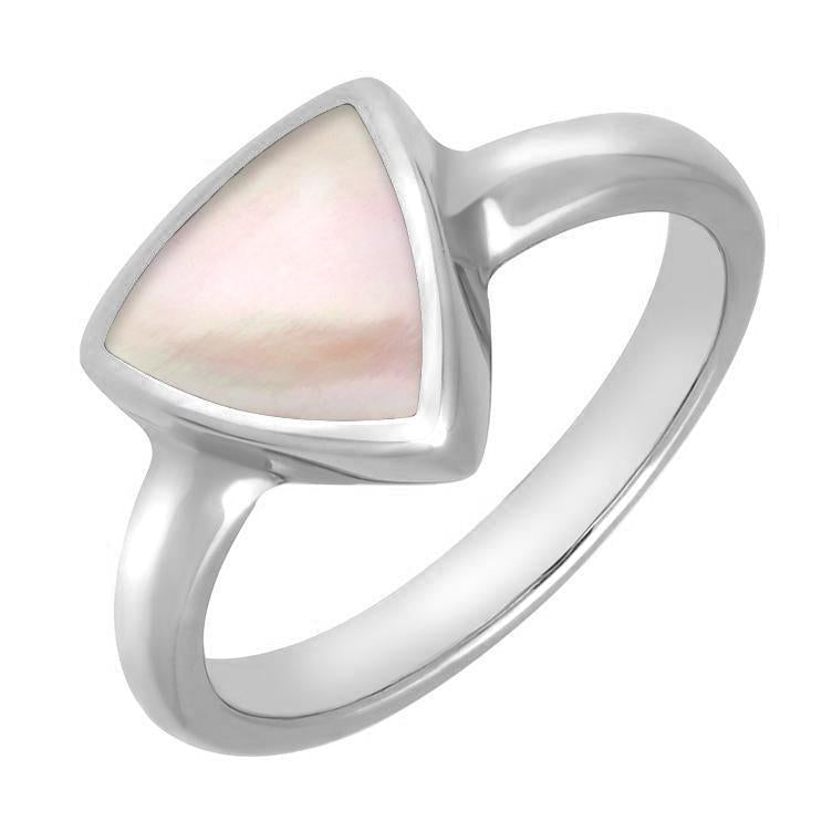 Sterling Silver Pink Mother of Pearl Curved Triangle Ring - Silver
