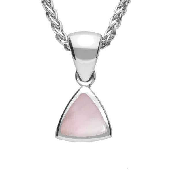 Sterling Silver Pink Mother of Pearl Curved Triangle Small Necklace - Silver