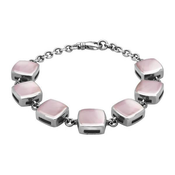 Sterling Silver Pink Mother of Pearl Cushion Bracelet - Silver