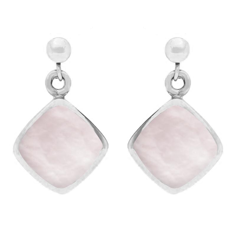 Sterling Silver Pink Mother of Pearl Cushion Drop Earrings - Silver