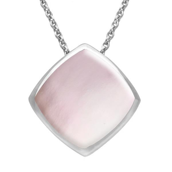 Sterling Silver Pink Mother of Pearl Cushion Necklace - Silver