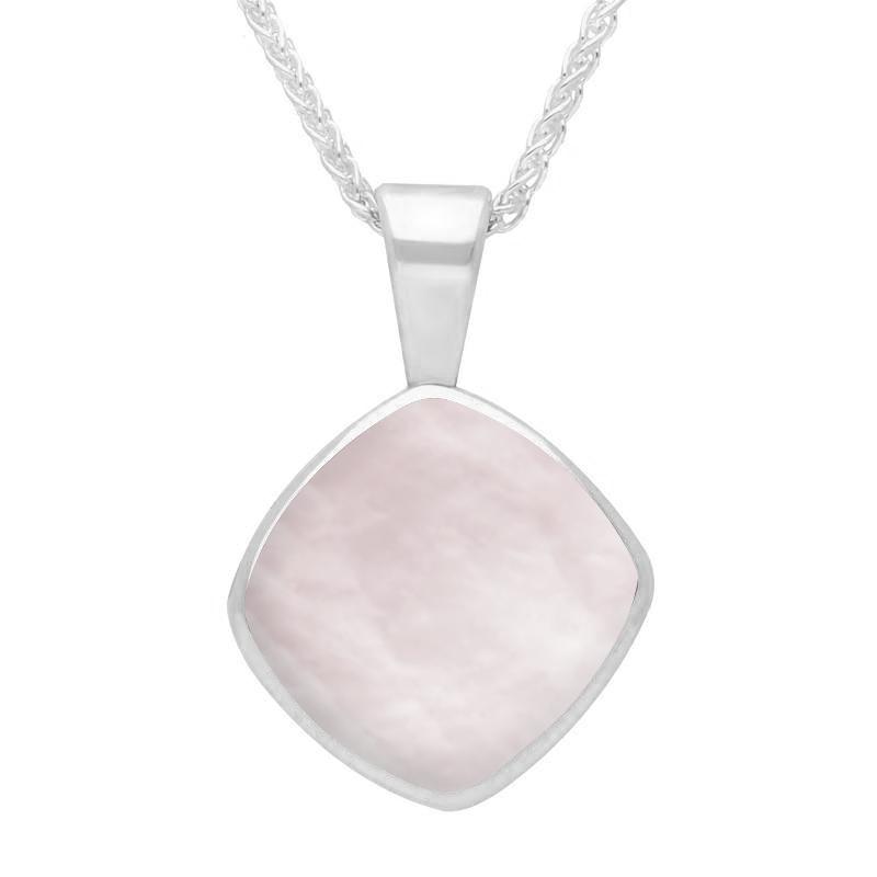 Sterling Silver Pink Mother of Pearl Cushion Shaped Necklace - Silver