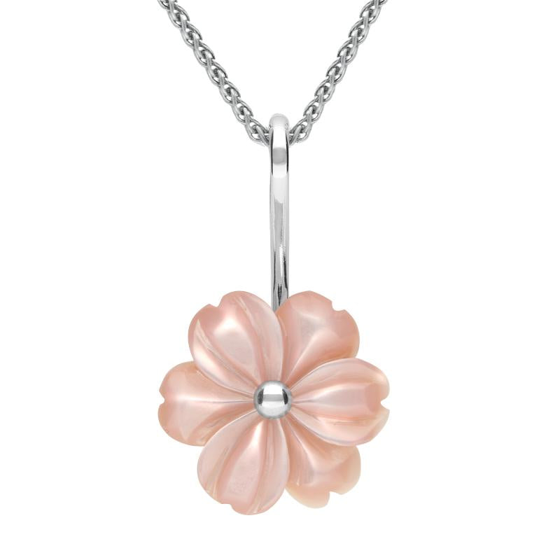 Sterling Silver Pink Mother of Pearl Tuberose 18mm Dahlia Necklace - Silver