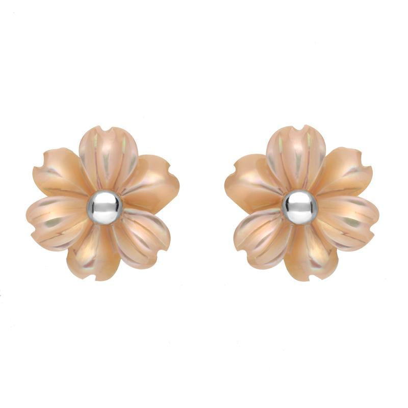 Sterling Silver Pink Mother of Pearl Tuberose 8mm Dahlia Stud Earrings - Silver