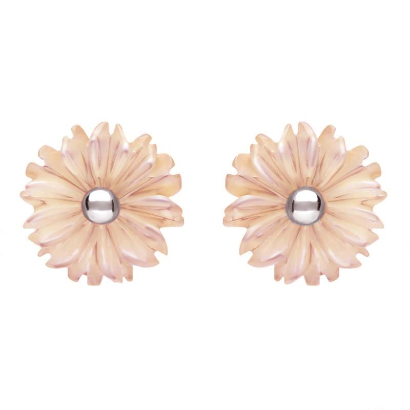 Sterling Silver Pink Mother of Pearl Tuberose 8mm Daisy Stud Earrings - Silver