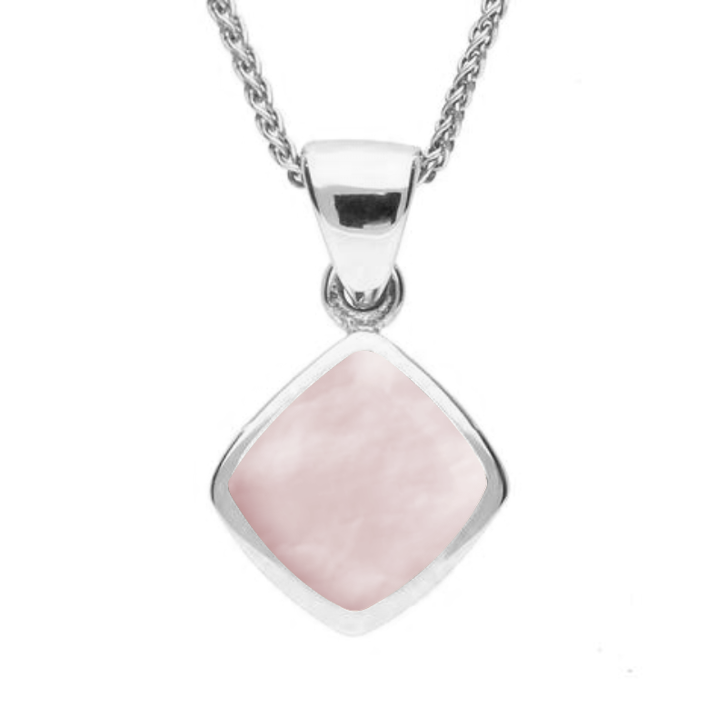 Sterling Silver Pink Mother of Pearl Dinky Cushion Necklace - Option1 Value Silver