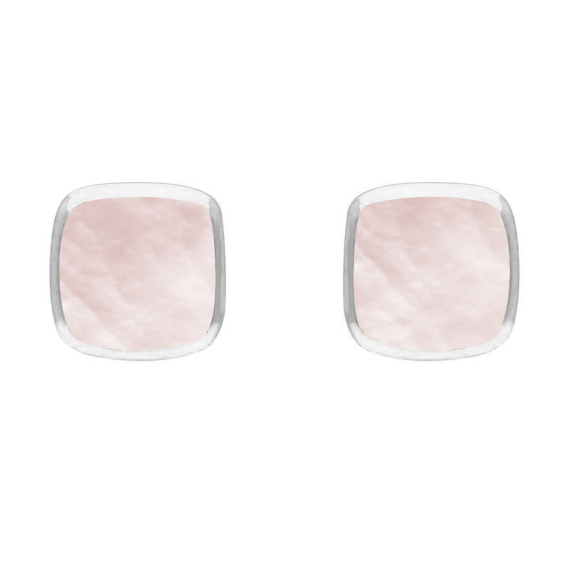 Sterling Silver Pink Mother of Pearl Dinky Cushion Stud Earrings - Silver