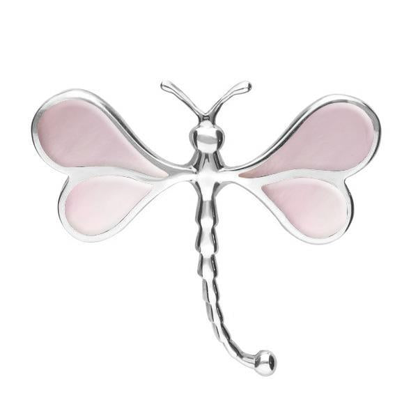 Sterling Silver Pink Mother of Pearl Dragonfly Brooch - Silver