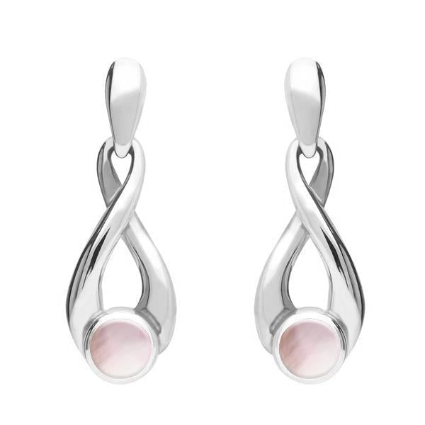 Sterling Silver Pink Mother of Pearl Eternity Loop Drop Earrings - Silver