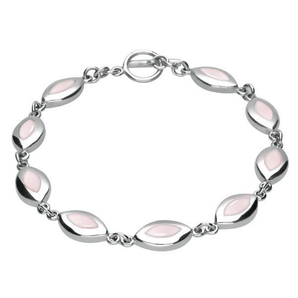 Sterling Silver Pink Mother of Pearl Framed Marquise Bracelet - Silver