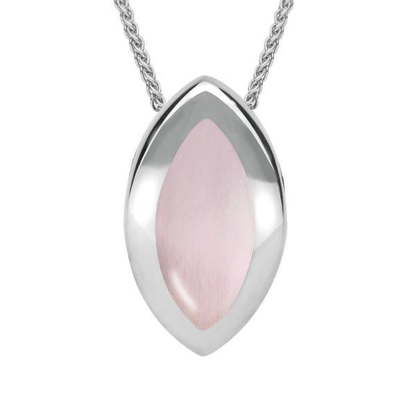 Sterling Silver Pink Mother of Pearl Framed Marquise Necklace - Silver