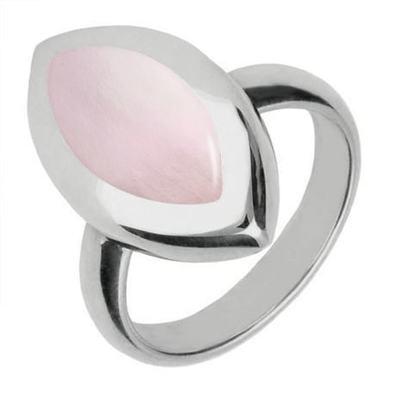 Sterling Silver Pink Mother of Pearl Framed Marquise Ring - Silver