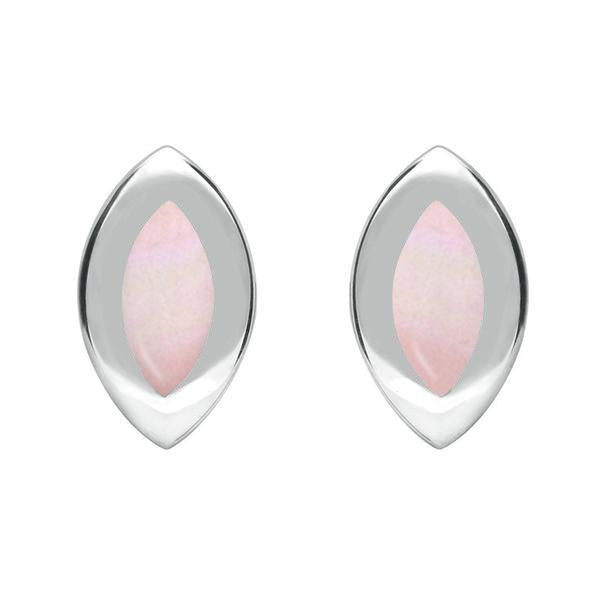 Sterling Silver Pink Mother of Pearl Framed Marquise Stud Earrings - Silver