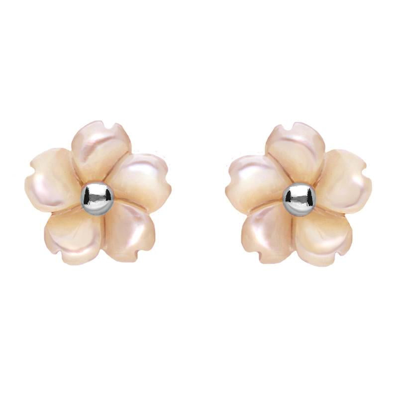 Sterling Silver Pink Mother of Pearl Tuberose 8mm Gypsophila Stud Earrings - Silver