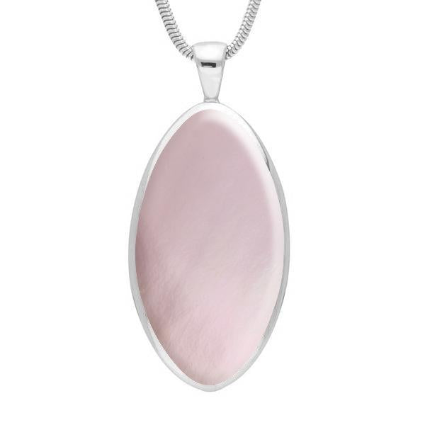 Sterling Silver Pink Mother of Pearl Large Oval Necklace - Silver
