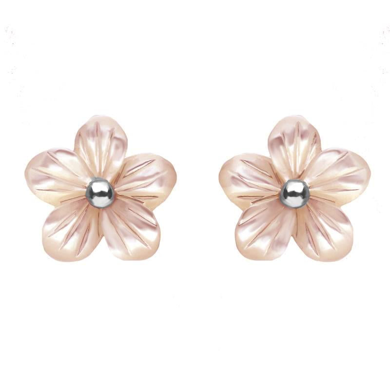 Sterling Silver Pink Mother of Pearl Tuberose 10mm Pansy Stud Earrings - Silver