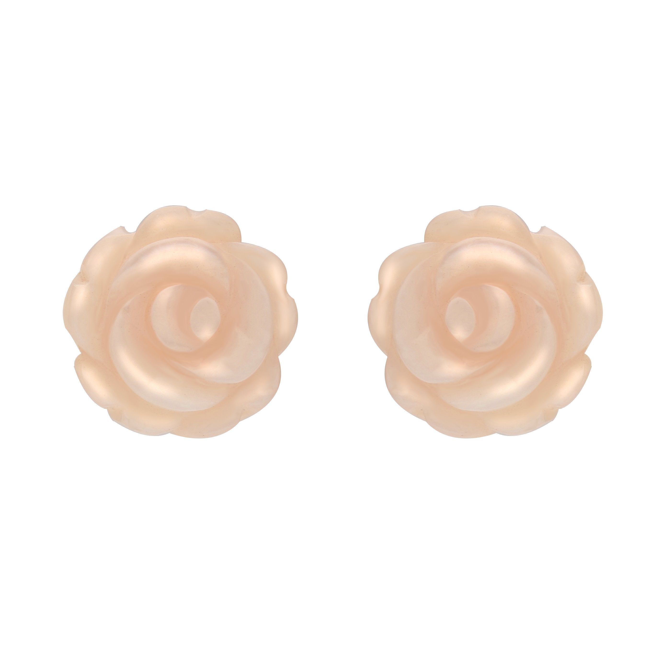 Sterling Silver Pink Mother of Pearl Tuberose 10mm Rose Stud Earrings - Silver