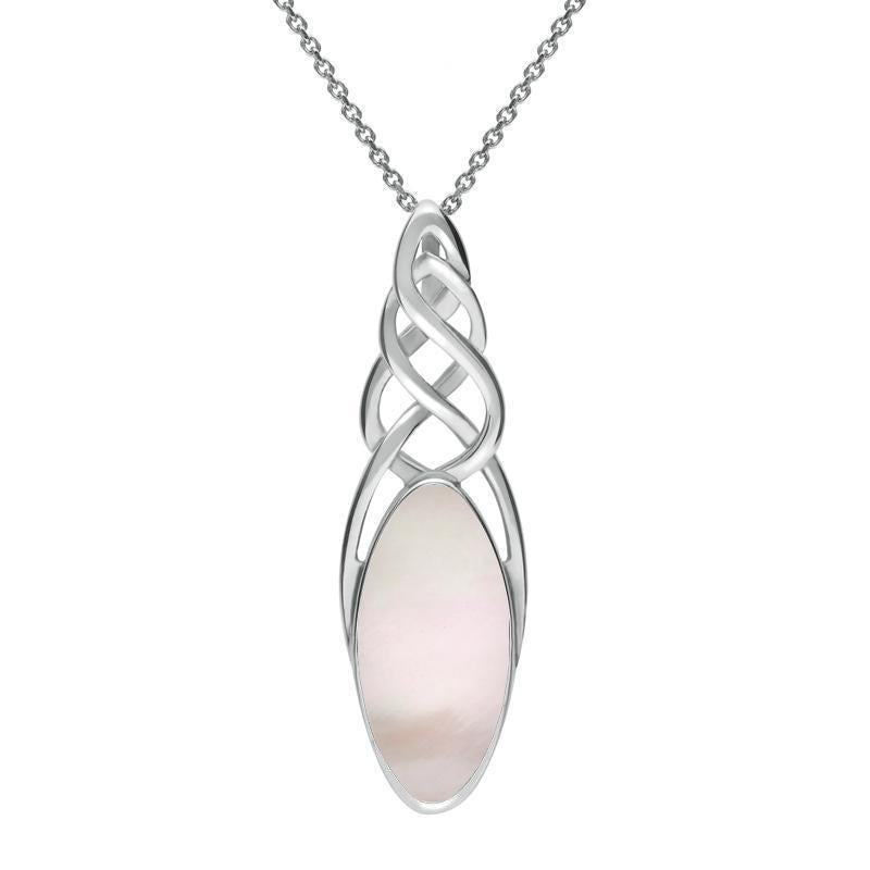 Sterling Silver Pink Mother of Pearl Long Marquise Celtic Necklace - Option1 Value