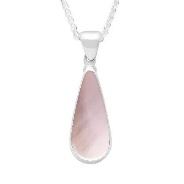 Sterling Silver Pink Mother of Pearl Long Pear Necklace - Silver