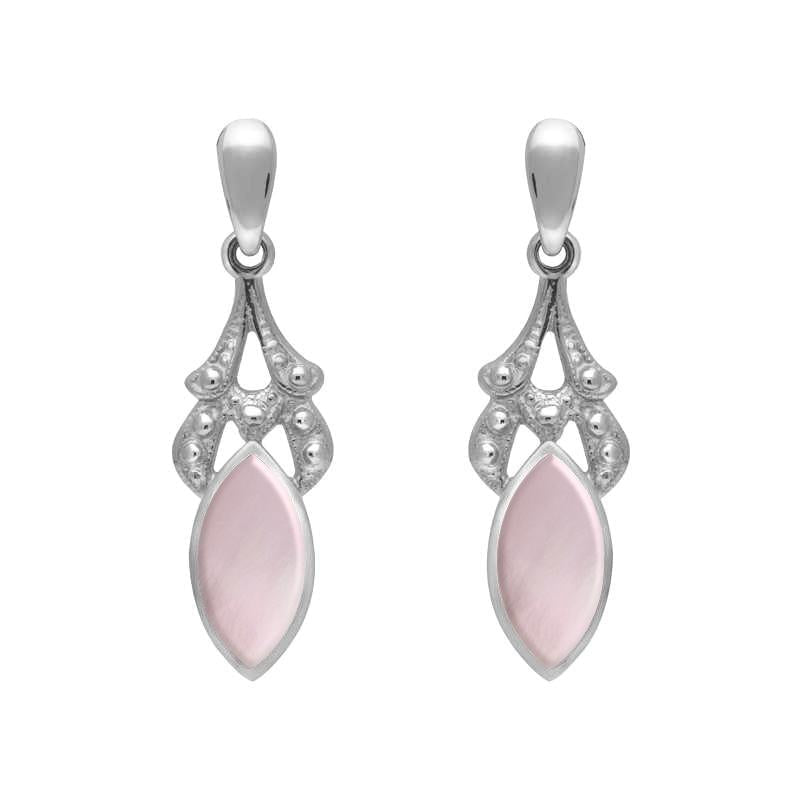Sterling Silver Pink Mother of Pearl Marquise Drop Earrings - Silver