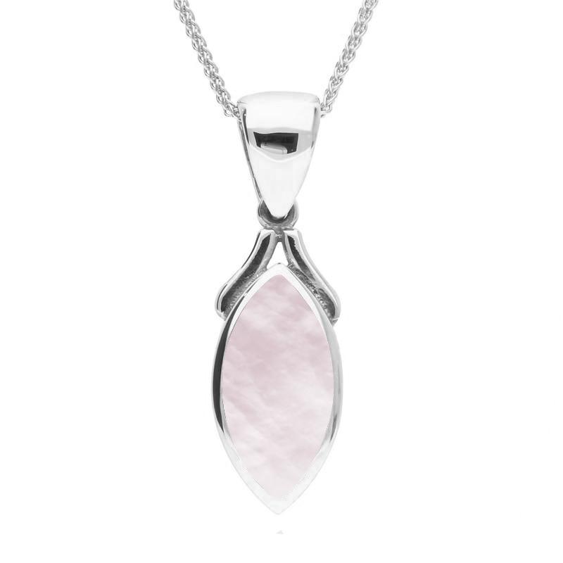 Sterling Silver Pink Mother of Pearl Marquise Necklace - Silver