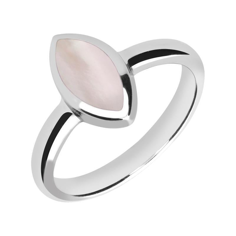 Sterling Silver Pink Mother of Pearl Marquise Ring - Silver
