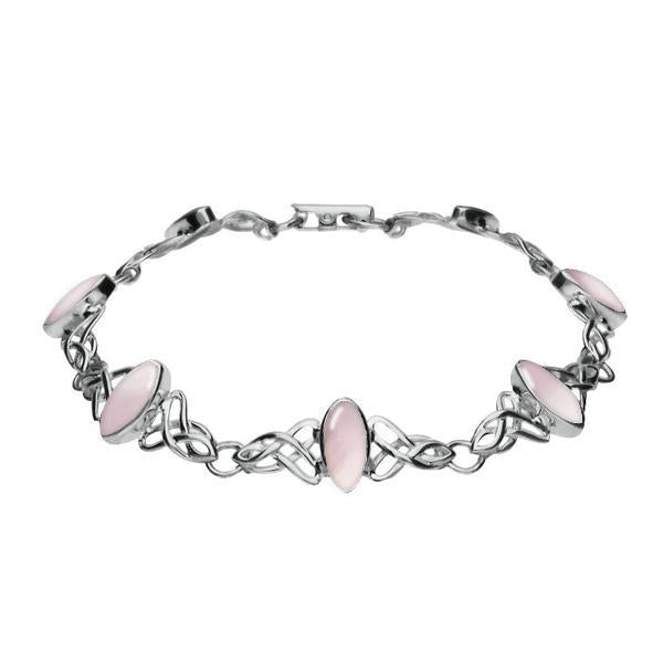Sterling Silver Pink Mother of Pearl Marquise Shaped Celtic Bracelet - Silver