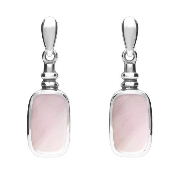Sterling Silver Pink Mother of Pearl Oblong Bottle Top Drop Earrings - Silver