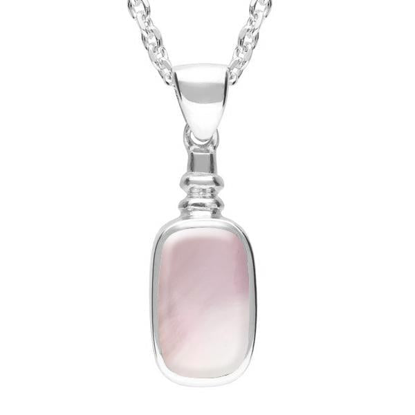 Sterling Silver Pink Mother of Pearl Oblong Bottle Top Necklace - Silver