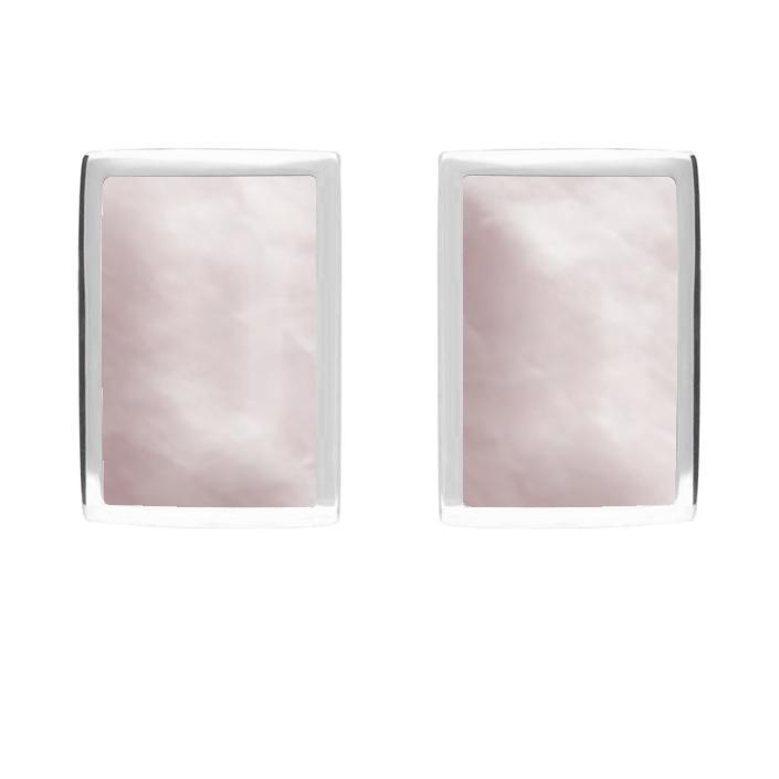 Sterling Silver Pink Mother of Pearl Oblong Stud Earrings - Silver