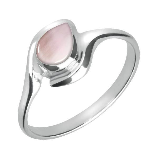 Sterling Silver Pink Mother of Pearl Offset Pear Ring - Silver