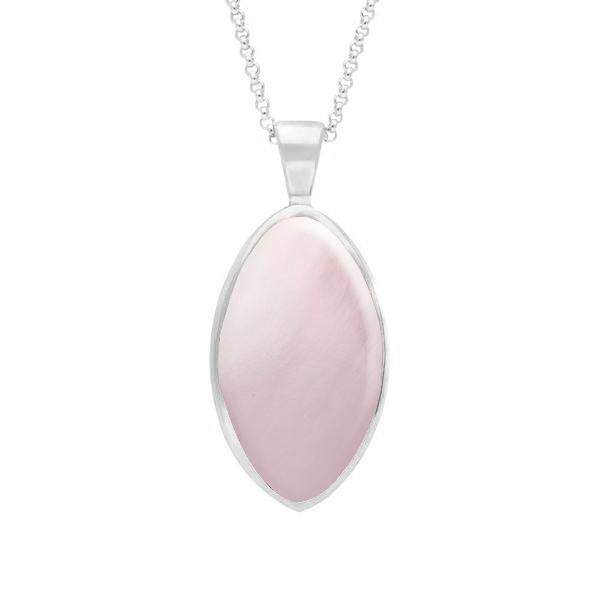 Sterling Silver Pink Mother of Pearl Oval Necklace - Silver