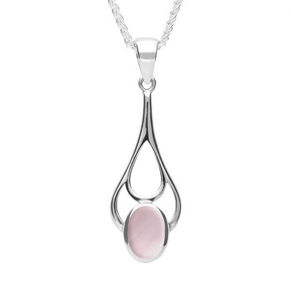 Sterling Silver Pink Mother of Pearl Oval Spoon Necklace - Silver