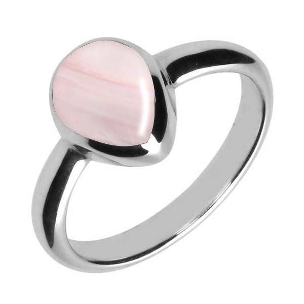 Sterling Silver Pink Mother of Pearl Pear Shaped Ring - Silver