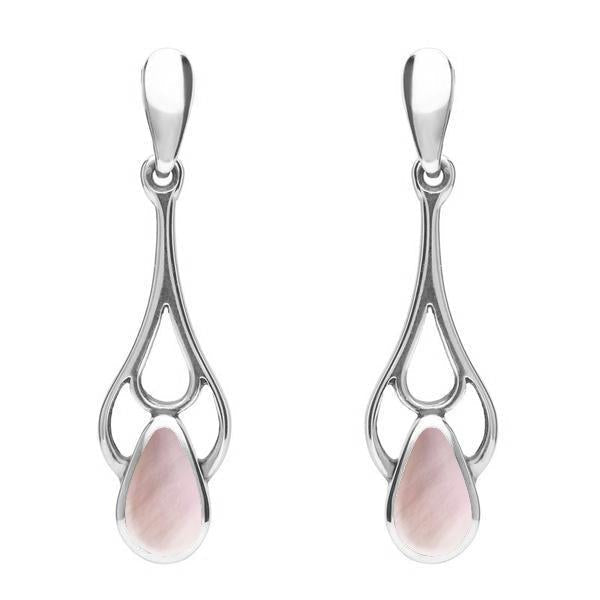 Sterling Silver Pink Mother of Pearl Pear Spoon Earrings