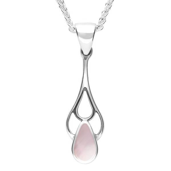 Sterling Silver Pink Mother of Pearl Pear Spoon Necklace - Silver