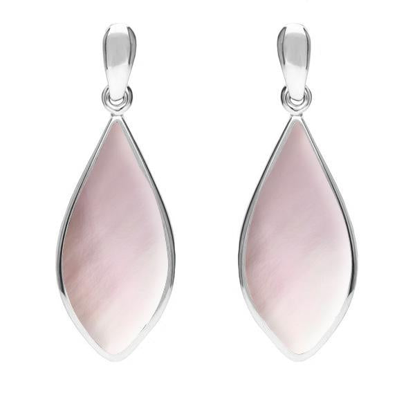Sterling Silver Pink Mother of Pearl Pointed Pear Drop Earrings - Silver