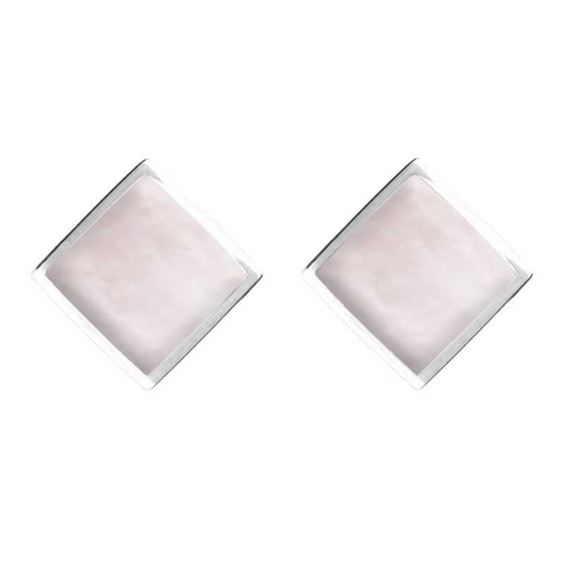 Sterling Silver Pink Mother of Pearl Rhombus Earrings - Silver