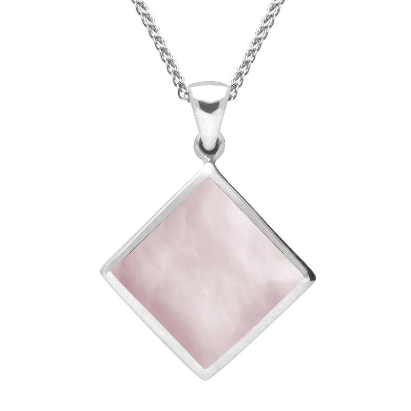 Sterling Silver Pink Mother of Pearl Rhombus Necklace - Silver