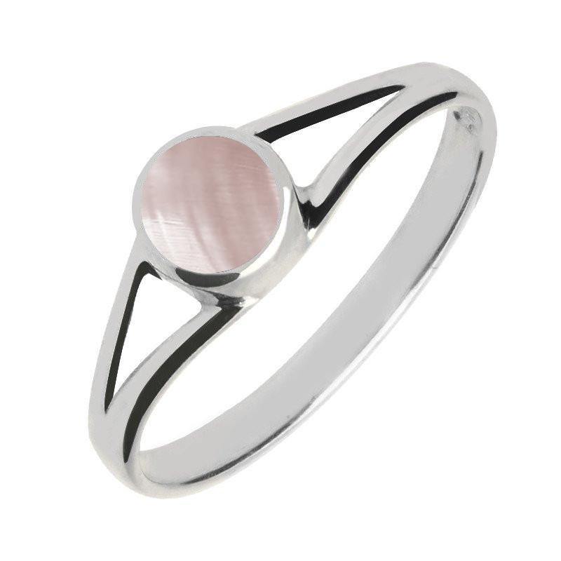 Sterling Silver Pink Mother of Pearl Round Split Shoulder Ring - Silver