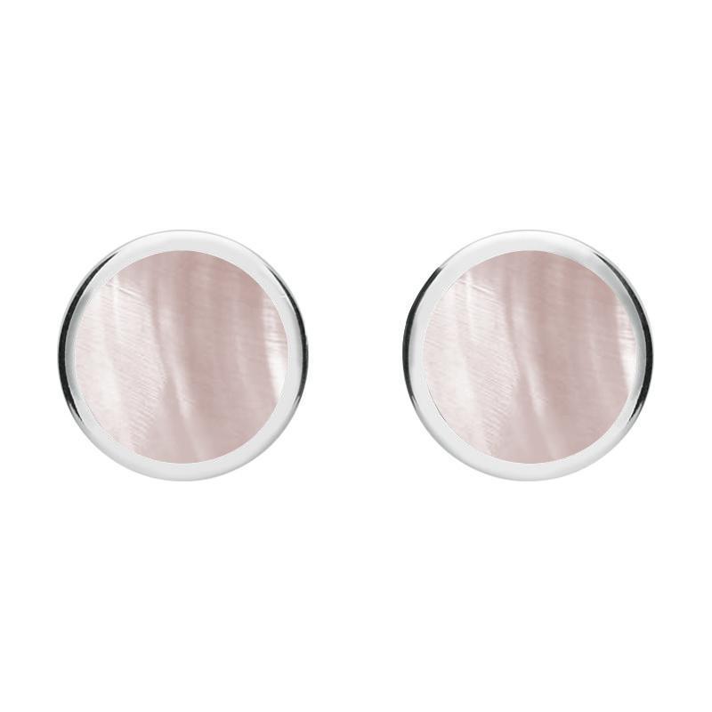 Sterling Silver Pink Mother of Pearl Round Stud Earrings - Silver
