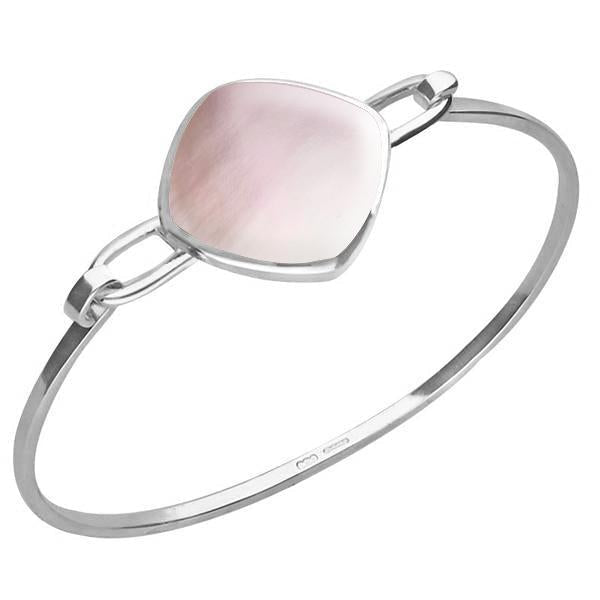 Sterling Silver Pink Mother of Pearl Slim Cushion Bangle - Option1 Value Silver