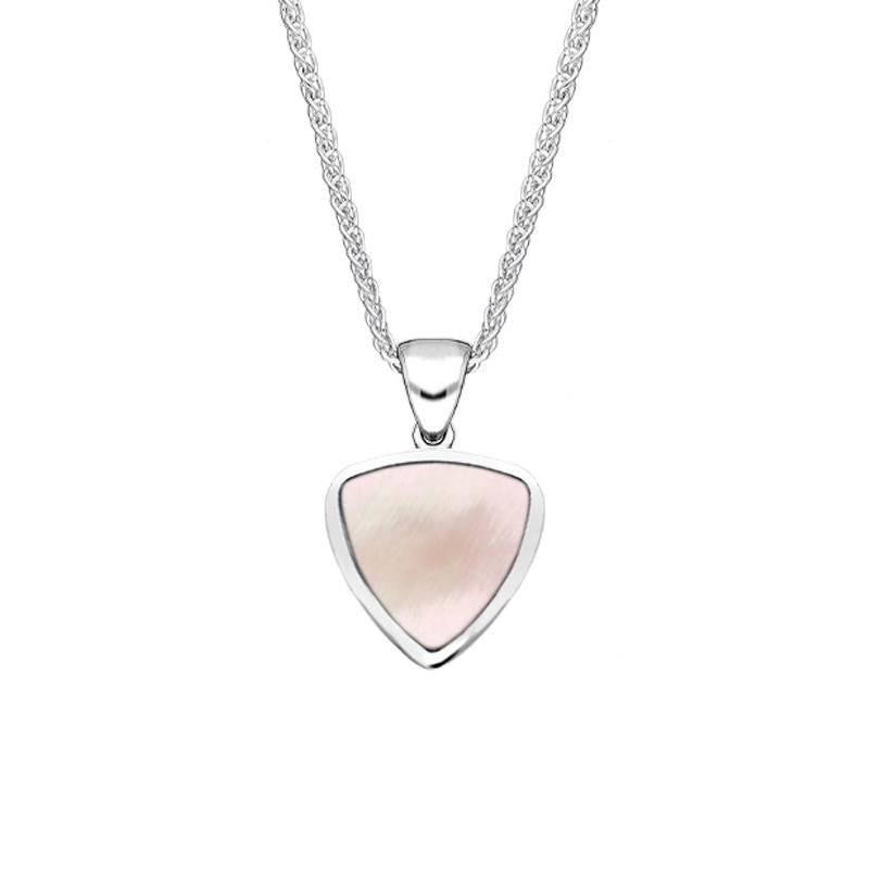 Sterling Silver Pink Mother of Pearl Small Curved Triangle Necklace - Silver