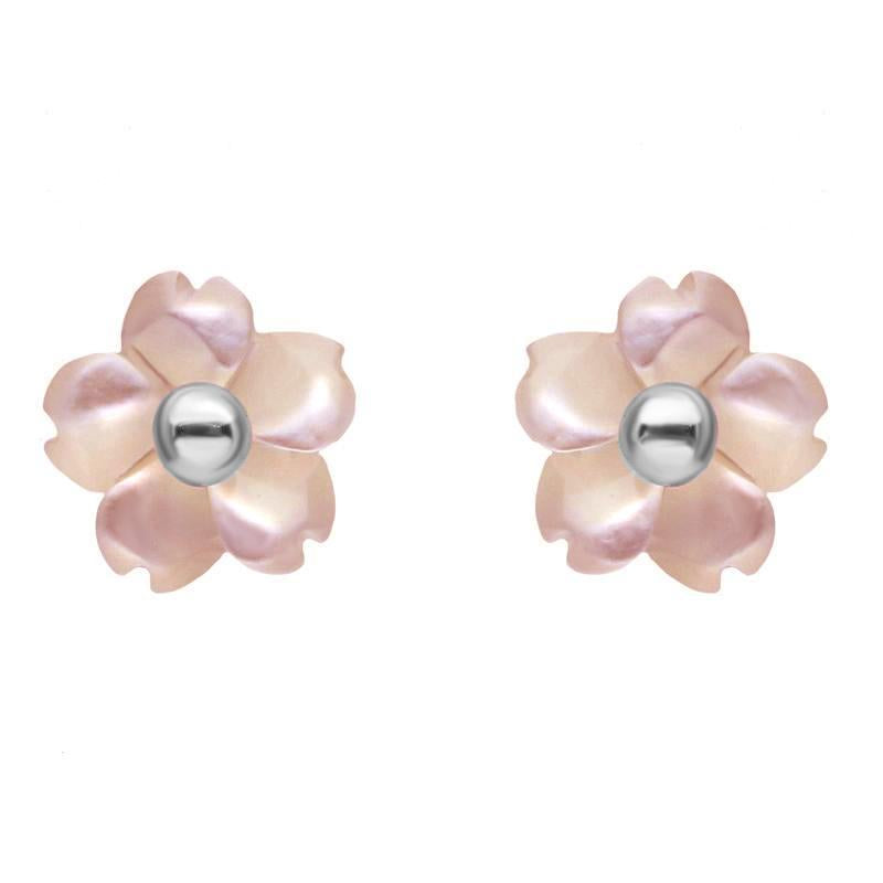Sterling Silver Pink Mother of Pearl Tuberose 6mm Gypsophila Stud Earrings - Silver